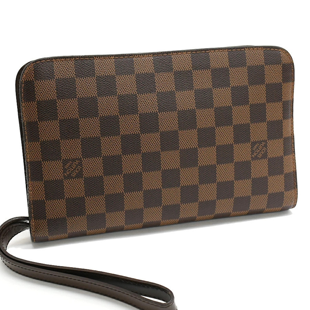 Louis Vuitton Saint Clutch Shoulder Bag Damier Ebene Brown Canvas Brown